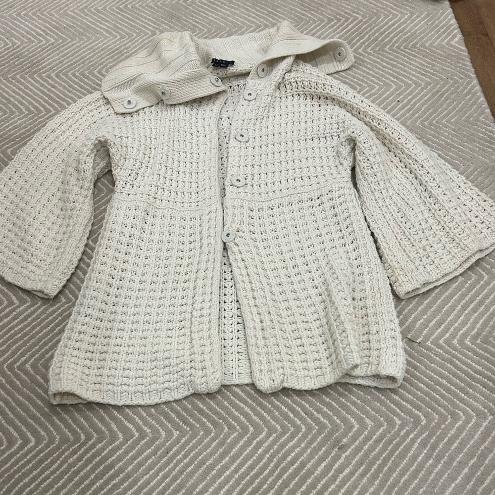 Theory Ivory Knit Button-Up Sweater